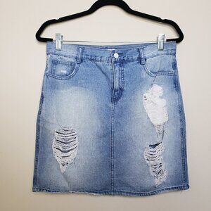 FOREVER 21 Denim Distressed Micro and Ultra Mini Skirt